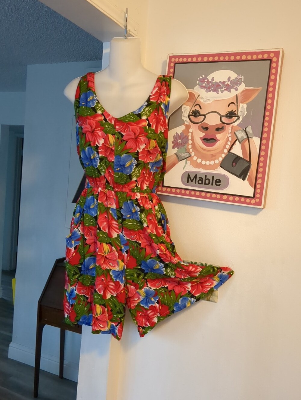 VINTAGE Romper Women's Sz Large Tropical Hawaiian Floral Sunsuit Beach Party